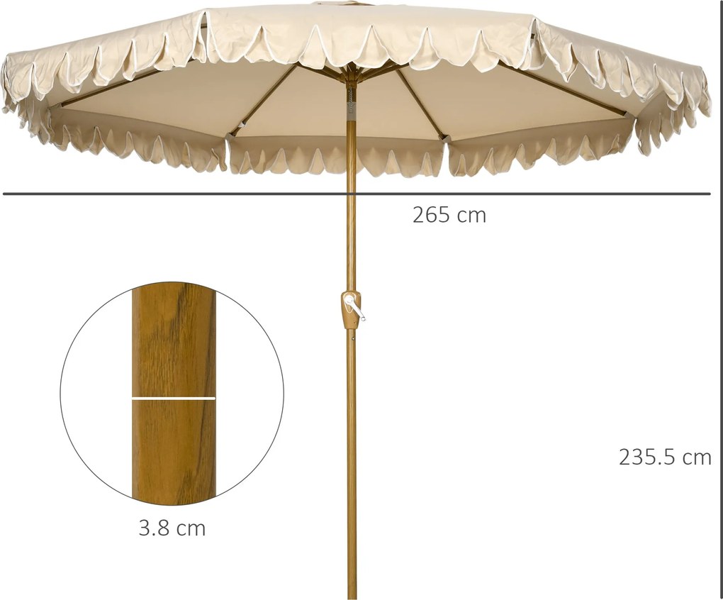 Ombrellone da Giardino Ø265x235,5 cm in Acciaio e Poliestere Cachi...