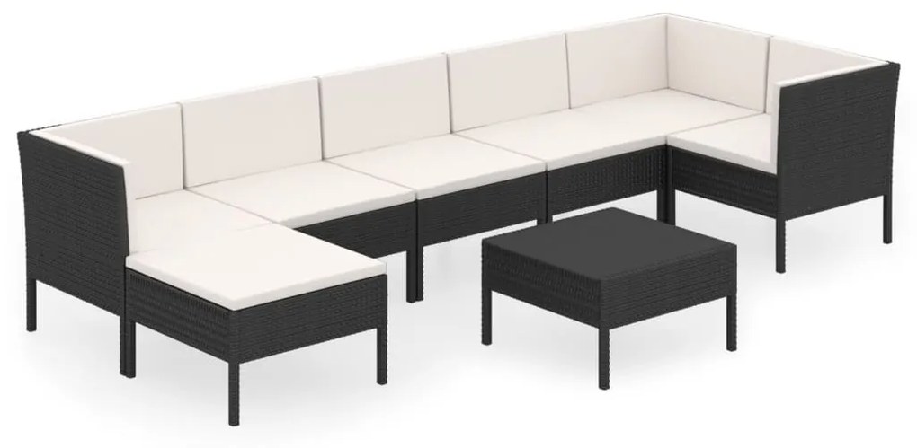 Set divani da giardino 8 pz con cuscini in polyrattan nero