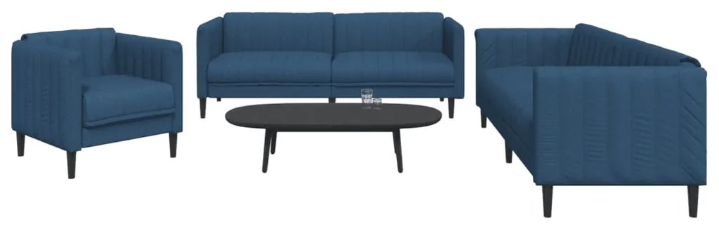 Set Di Divani 3 Pz Blu İn Tessuto /