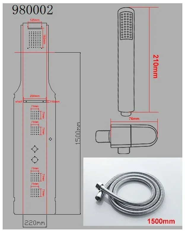 Colonna Doccia Acciaio Inox Cromo Satinato Multifunzione New York