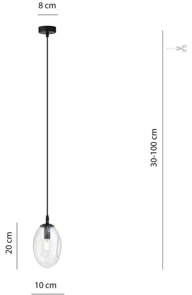 Sospensione Minimal 1 Luce Atalanta Acciaio Nero E Vetro Trasparente