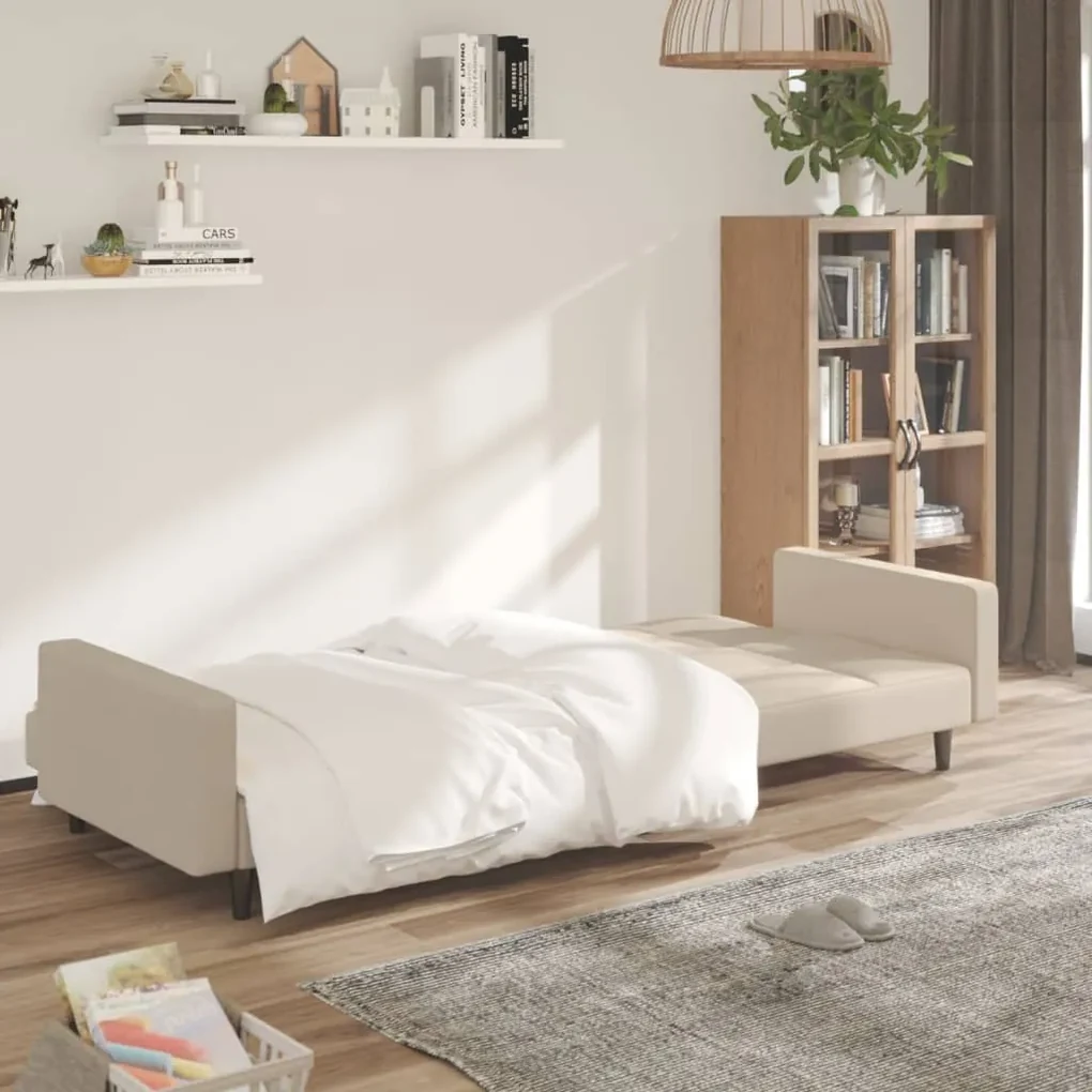 Divano letto a 2 posti crema tessuto in microfibra