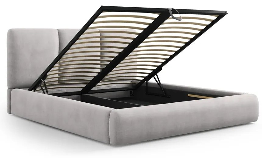 Letto matrimoniale imbottito grigio chiaro con vano contenitore con griglia 160x200 cm Brody - Mazzini Beds