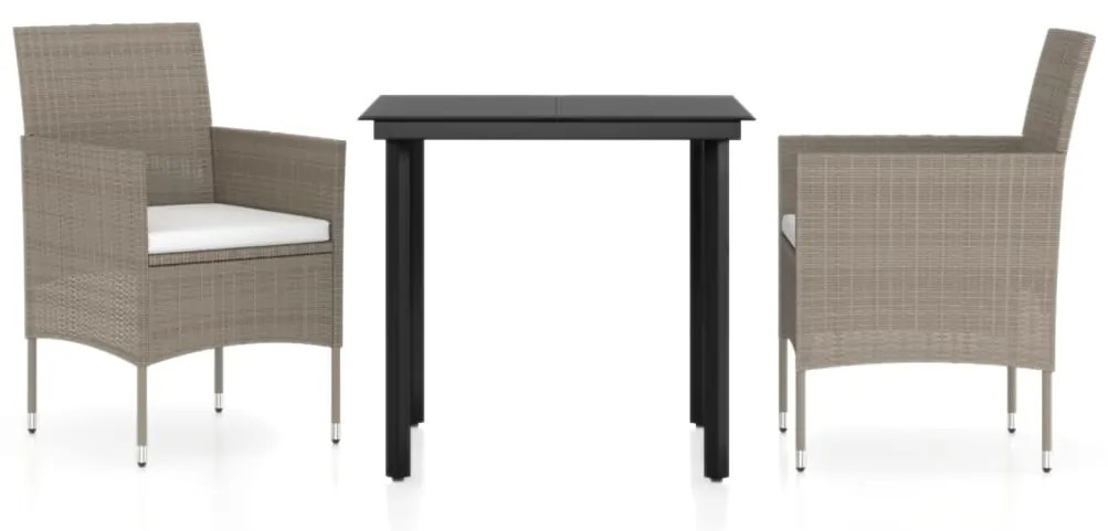 Set da pranzo per giardino 3 pz con cuscini grigio e nero