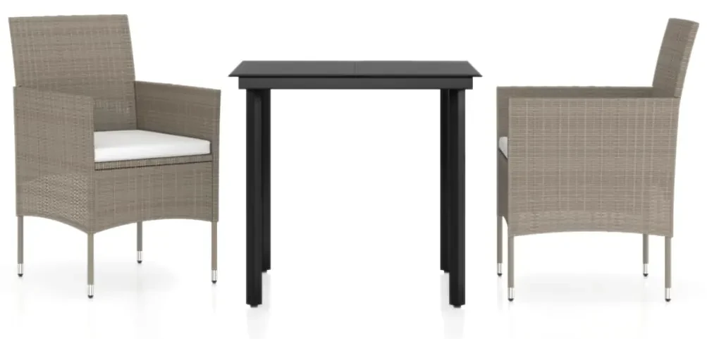Set da pranzo per giardino 3 pz con cuscini grigio e nero