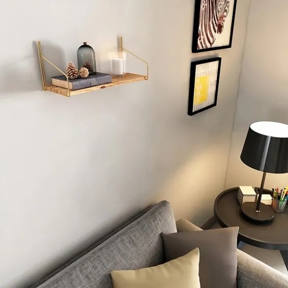 Mensola Industrial In Legno E Metallo 45x16x16 Rovere E Oro Karma