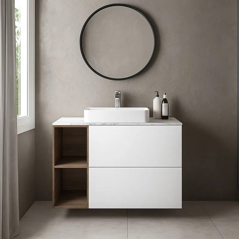 Mobile da bagno sotto lavabo SENSEA Neo Line bianco L 90 x H 65 x P 48.5 cm, lavabo non incluso