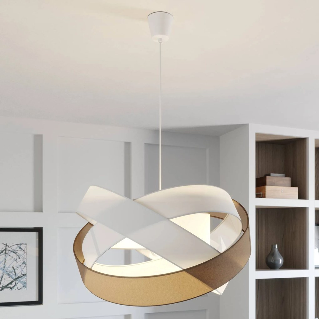 Lampada a sospensione Lindby Simaria, 60 cm, marrone/grigio/bianco, tessuto