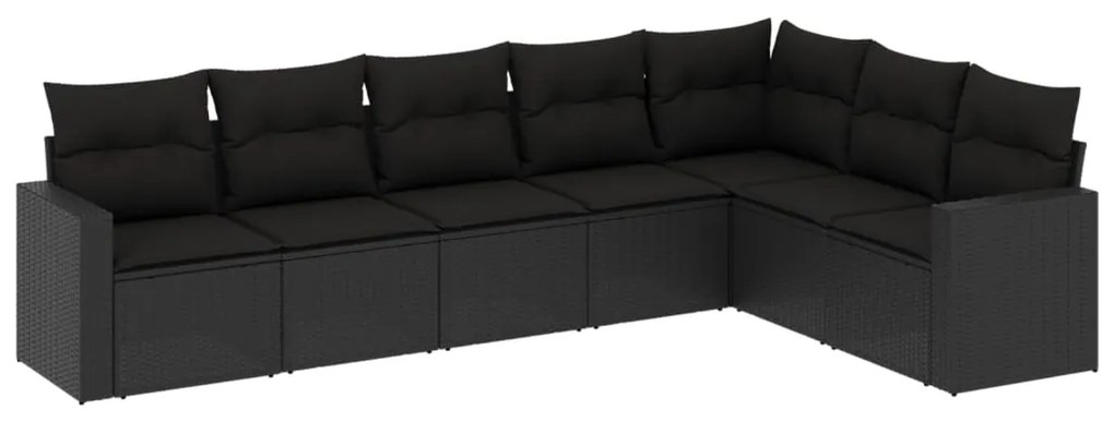 Set Divani da Giardino con Cuscini 7pz Nero Polyrattan