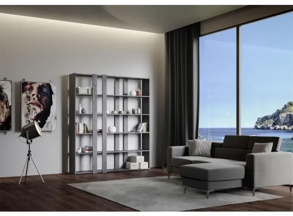 Libreria 178x204h cm in legno Cemento con 6 ripiani - KATO A