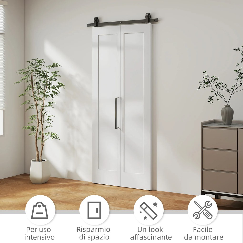 Porta Scorrevole a Libro 90x210 cm con Superficie Verniciabile in MDF e Carbonio Bianco...