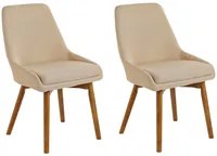 Set di 2 sedie Tessuto poliestere beige sabbia Gambe in legno massello scuro Sedile spesso imbottito