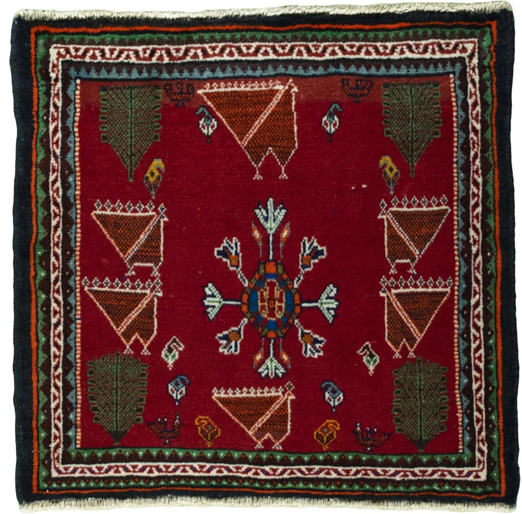 Shiraz Tappeto 60x60 Rosso (Iran) Annodato A Mano
