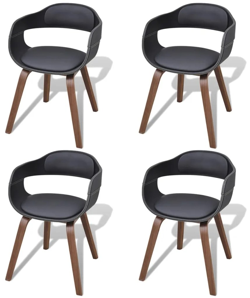 Sedie Da Pranzo 4 Pz Nere İn Legno Curvo E Similpelle /