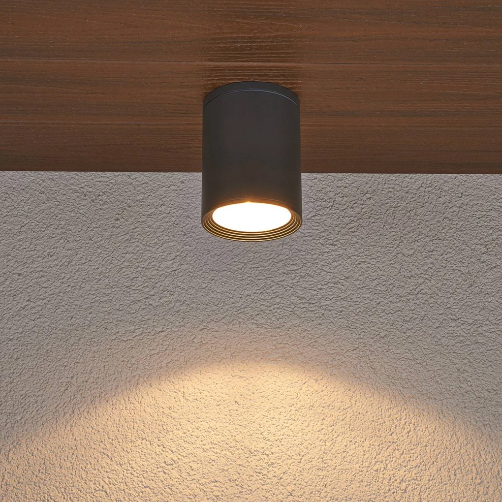 Lucande Faretto da soffitto Minna, antracite, 14 cm, IP54, E27 Minna, Nero, Alluminio, Moderno, Plafoniera