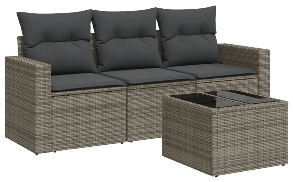 Set divani da giardino 4 pz con cuscini in polyrattan grigio