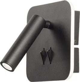 Applique SELLA 13 cm in metallo Nero retroilluminata e spot LED orientabile