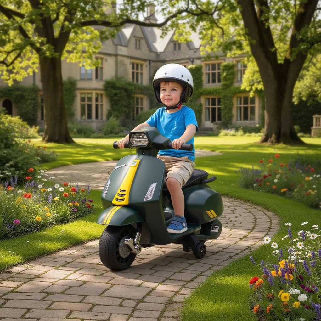 Moto Elettrica per Bambini con Licenza Ufficiale Piaggio Vespa 6V con Rotelle e Luci Verde Scuro...