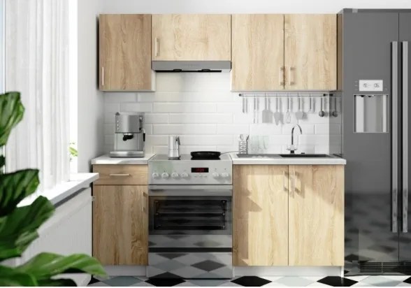 Cucina Lineare 180 Cm Moderna Componibile Rovere Effetto Legno Tania