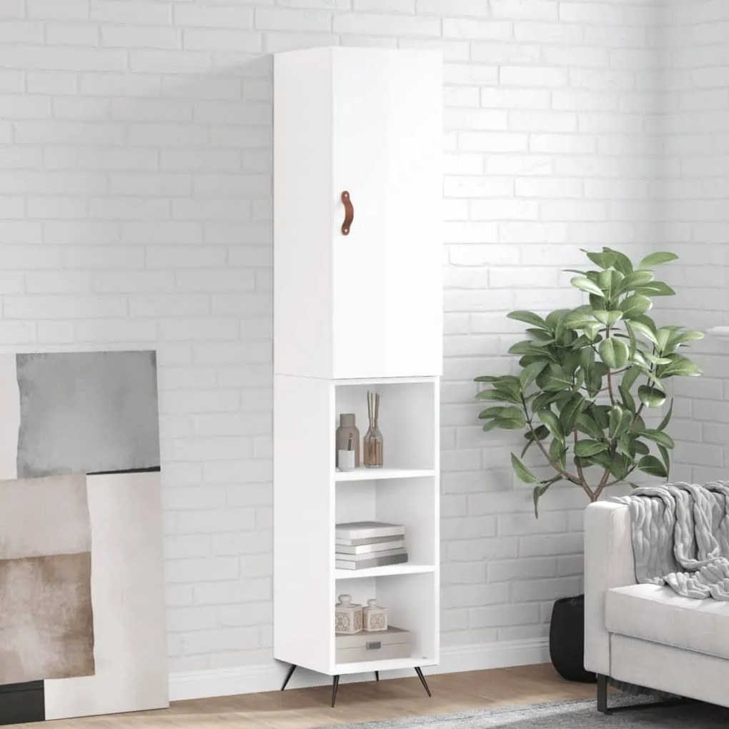 Credenza 34,5x34x180 Cm İn Legno Multistrato Bianco Lucido /