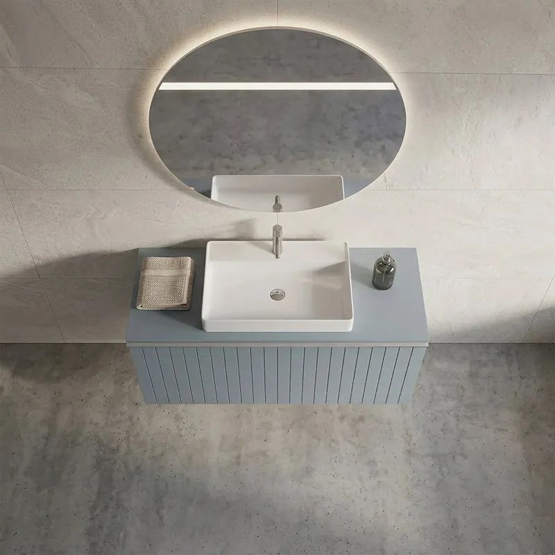 Mobile da bagno sospeso sotto lavabo Pixel grid 1 cassetto L 80 x H 40 x P 45.5 cm blu indaco e maniglia alluminio brillante