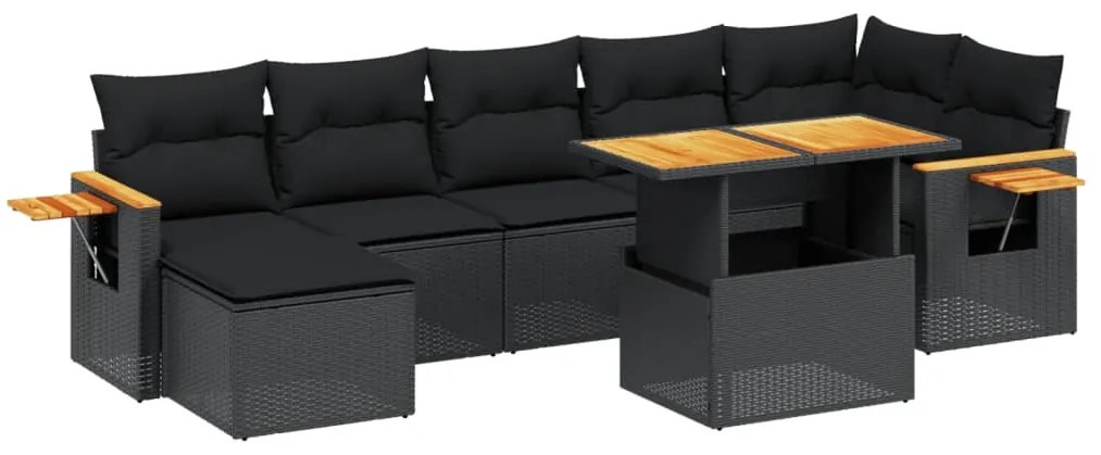 Set divani da giardino con cuscini 8 pz nero in polyrattan