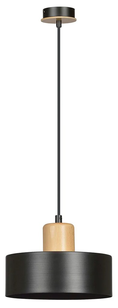 Sospensione Nordica 1 Luce Surya In Acciaio Nero E Legno