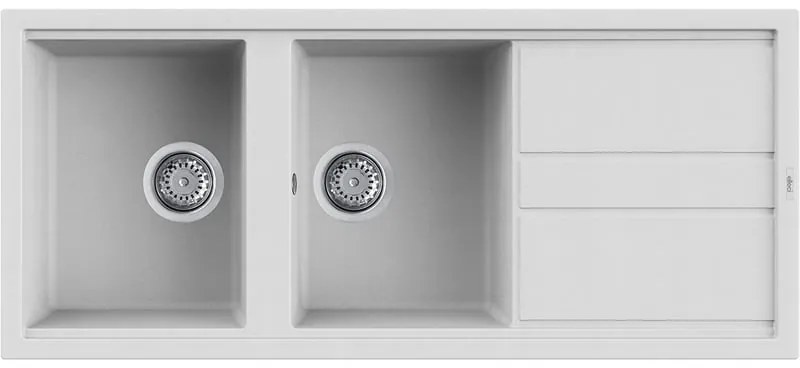 Lavello sopratop 2 vasche in quarzo bianco ELLECI L 116 x L 51 cm, reversibile