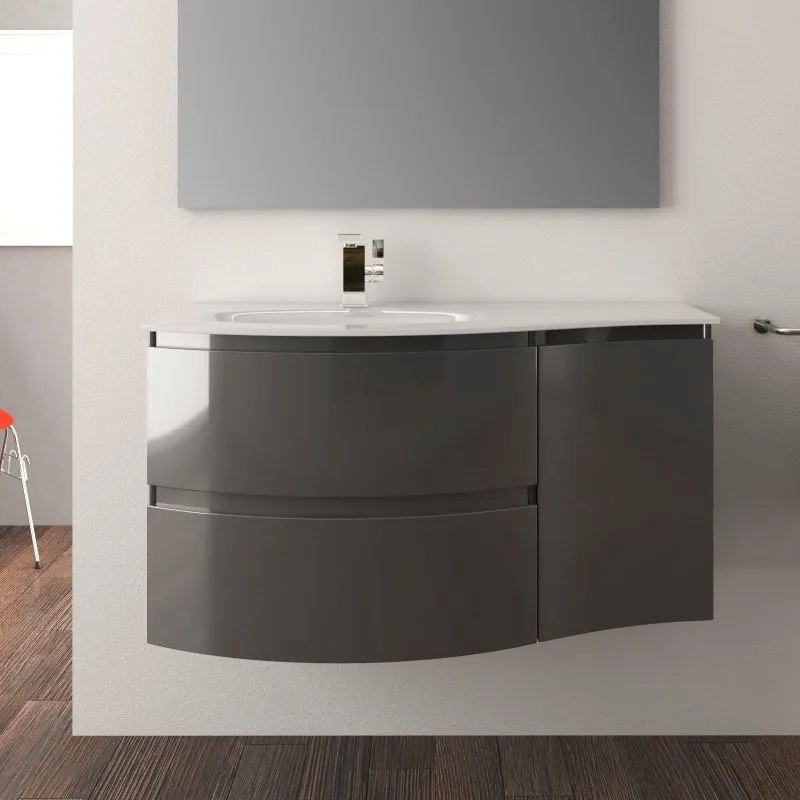 Mobile bagno con lavabo L 104 x H 55 x P 52 cm antracite 2 cassetti per vasca a sinistra Vague