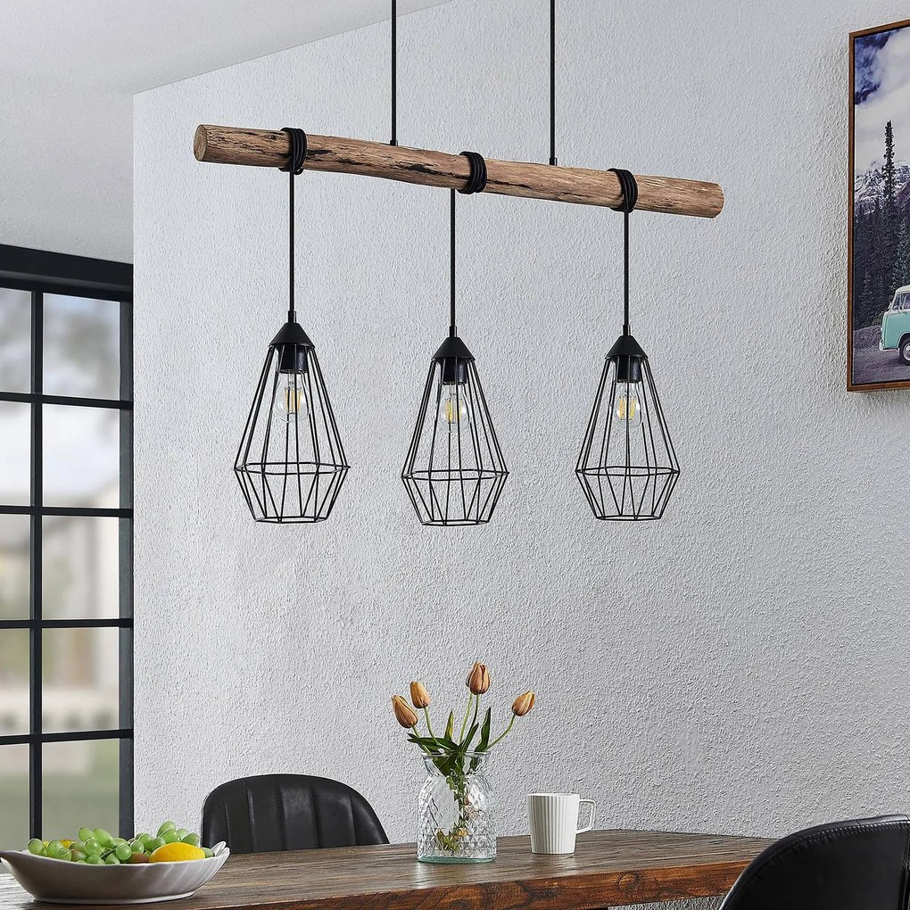 Lampada a sospensione Lindby Eldarion, 90 cm, a 3 luci, legno, E27