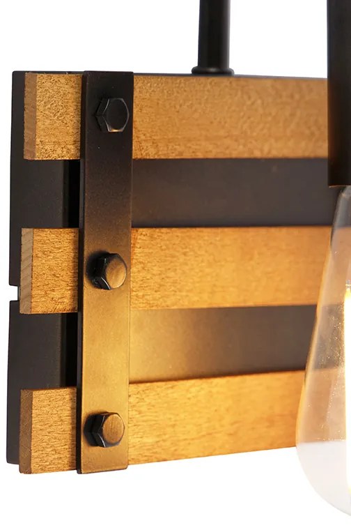 Applique da parete industriale nera con legno - Paleta Mai