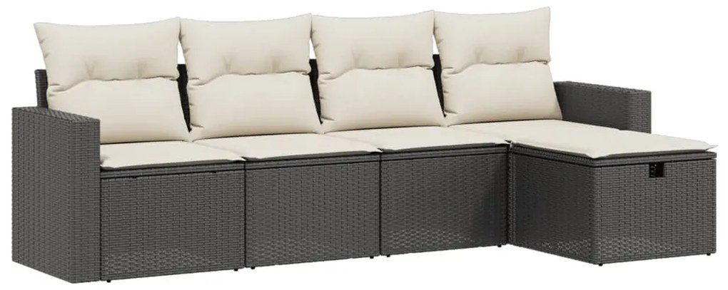 Set divani da giardino 5 pz con cuscini in polyrattan nero