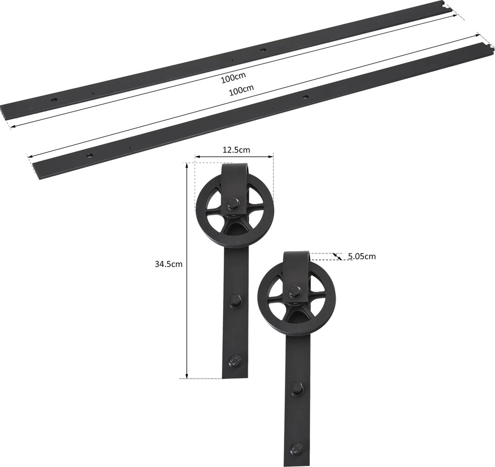 Binario per Porte Scorrevoli con Kit di Accessori in Acciaio Nero 100 cm sm 180mm...