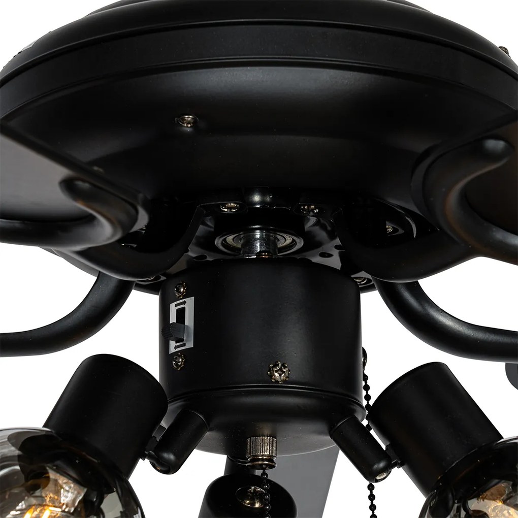 Ventilatore da soffitto nero con stampa legno 107,5 cm 3 luci con interruttore a tirante - Mistral Vidro