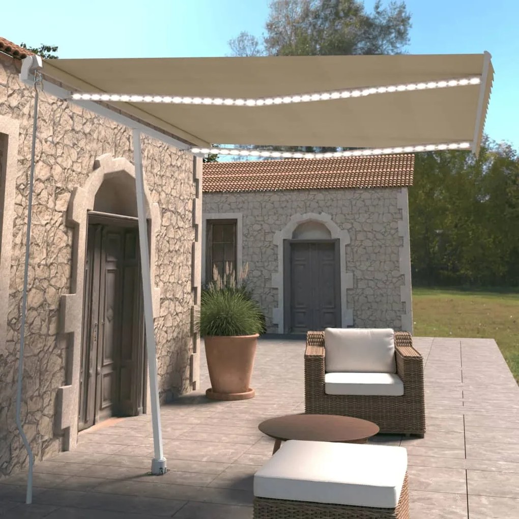 Tenda Da Sole Retrattile Manuale Con Led 300x250 Cm Crema /