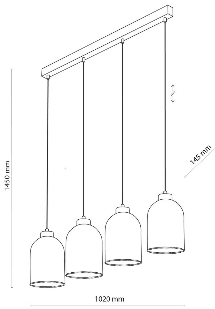 TK Lighting Sospensione Satipo, vetro, 4 luci, trasparente