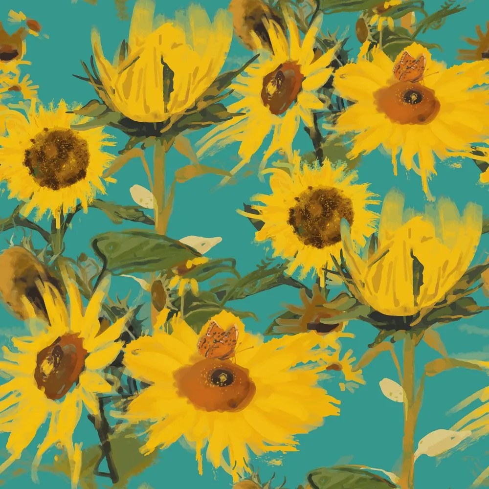 Carta da parati – Girasoli su sfondo blu