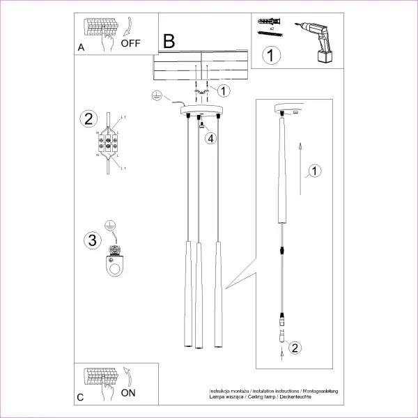 Sollux SL.1463 - Lampadario a sospensione con filo BLISS 3xG9/8W/230V nero