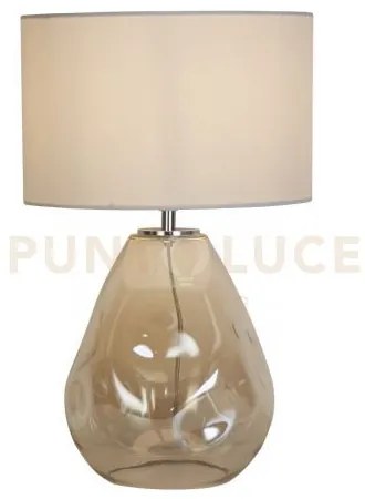 Lampada da tavolo devon 1lt, vetro punzonato champagne con bianco s...