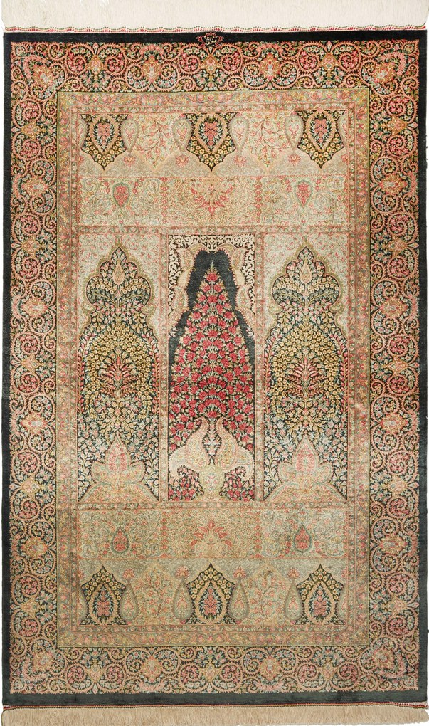 Ghom Tappeto 160 x 100 Verde (Iran) Annodato A Mano