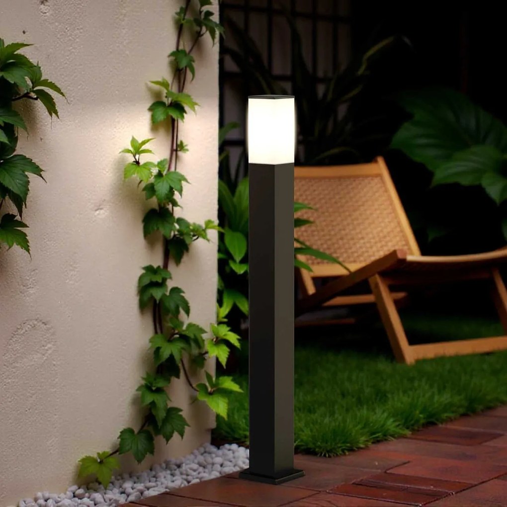 Paletto da Giardino 100cm Quadrato acciaio INOX Nero IP54 IK06 base E27