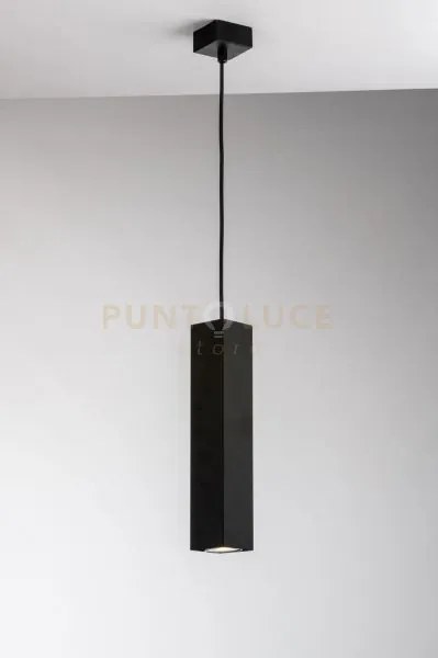 Lampadario a sospensione fluke quadrata nera 1 luce attacco gu10 6x...