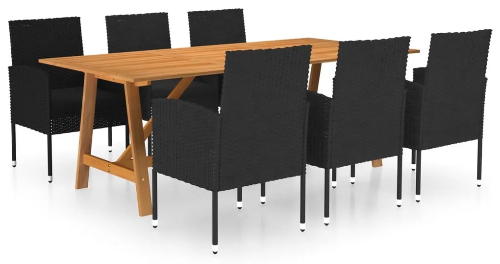 Set mobili da pranzo per giardino 7 pz nero