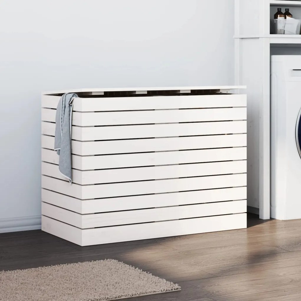Cesto Per Bucato Bianco 88,5x44x66 Cm Legno Massello Pino /