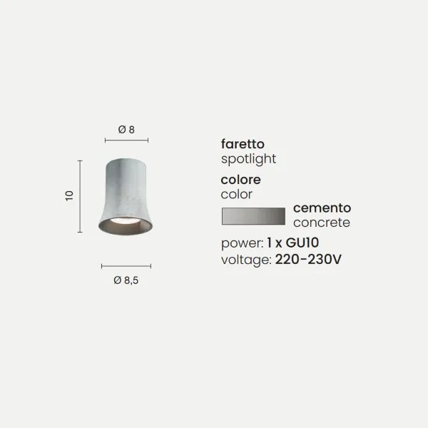 Lampada faretto da interno ROCK 8x10 cm in cemento e vetro soffiato
