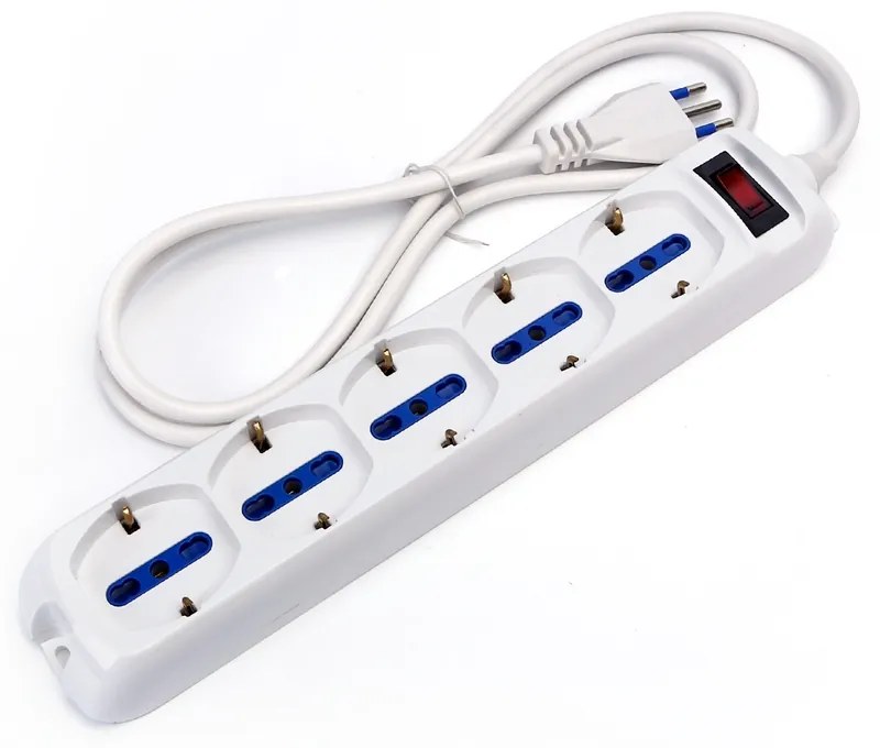 Ciabatta multipresa elettrica Slim 5 posti con cavo da 1,5m – Spina 10A e 5 Prese Schuko+Bipasso Aigostar