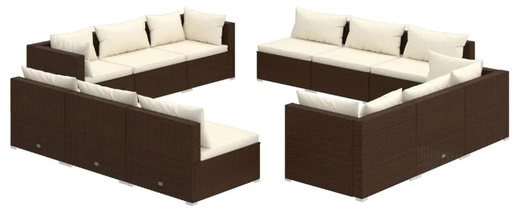 Set divani da giardino 12 pz con cuscini in polyrattan marrone