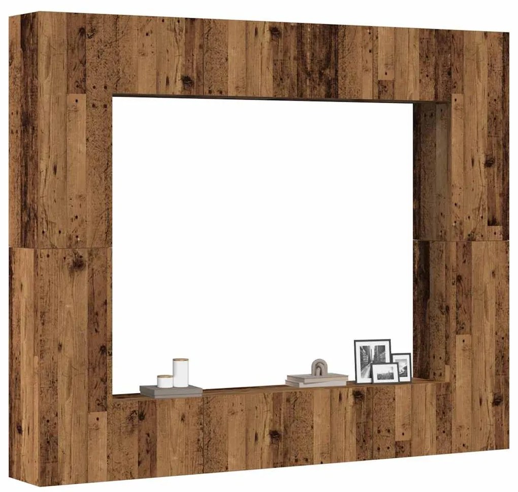 Set Mobile Tv 8 Pz Montato A Parete Legno Antico İn Truciolato /