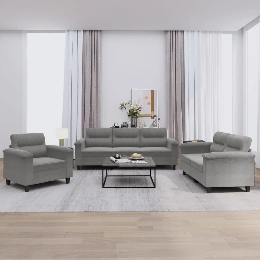 Set Divani 3 Pz Con Cuscini Grigio Scuro İn Tessuto Microfibra /