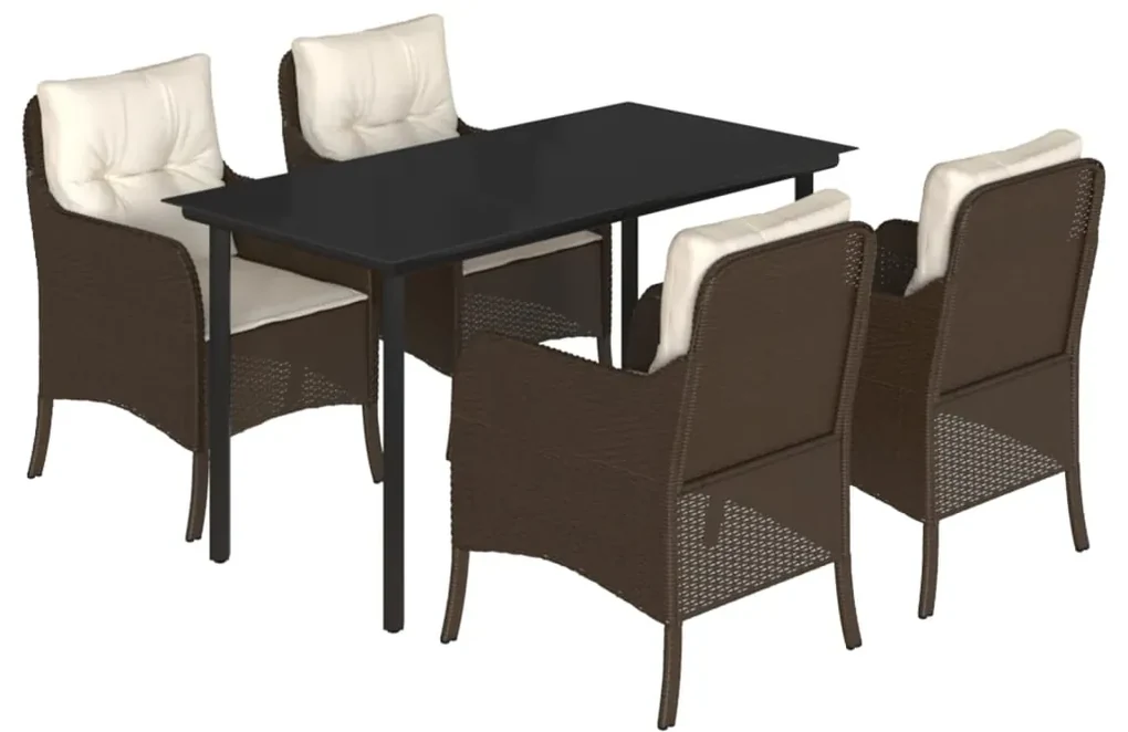 Set da pranzo da giardino 5pz con cuscini in polyrattan marrone
